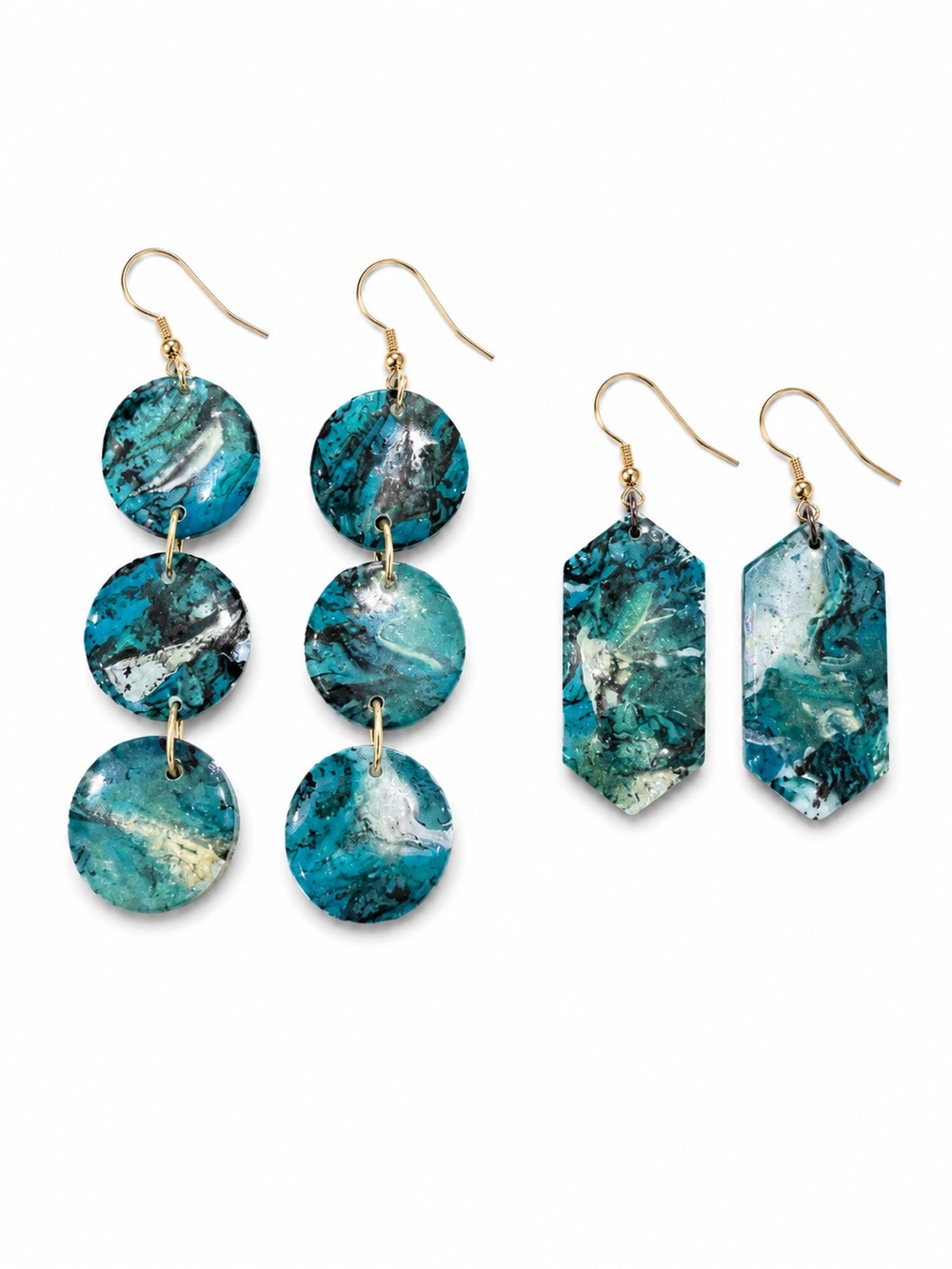 Faux Turquoise Marble Drop Earrings - Set of 2